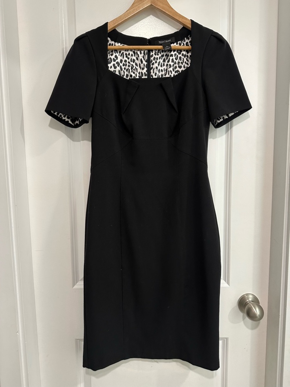 White House Black Market Black Midi Sheath Dress with Leopard Lining Size 4